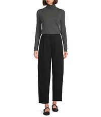 Eileen Fisher Organic Cotton Blend Melange Knit Turtleneck Long Sleeve Top