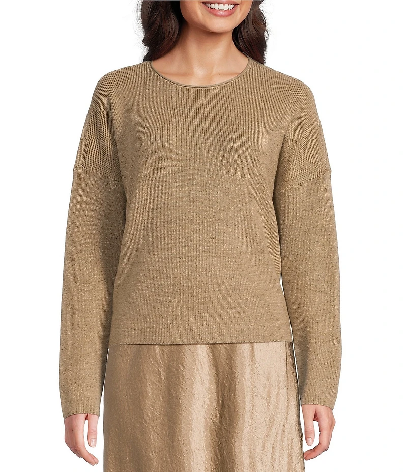 Eileen Fisher Merino Wool Knit Round Neck Long Sleeve Sweater