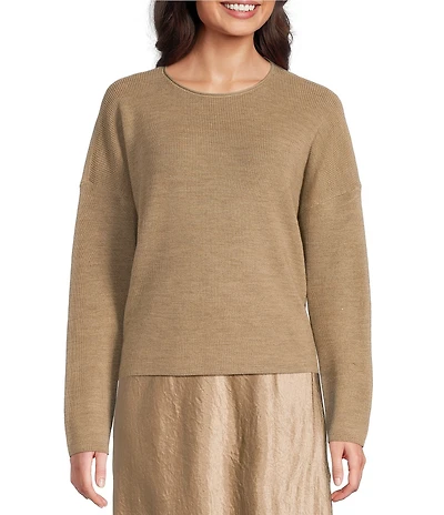 Eileen Fisher Merino Wool Knit Round Neck Long Sleeve Sweater