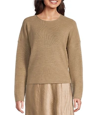Eileen Fisher Merino Wool Knit Round Neck Long Sleeve Sweater