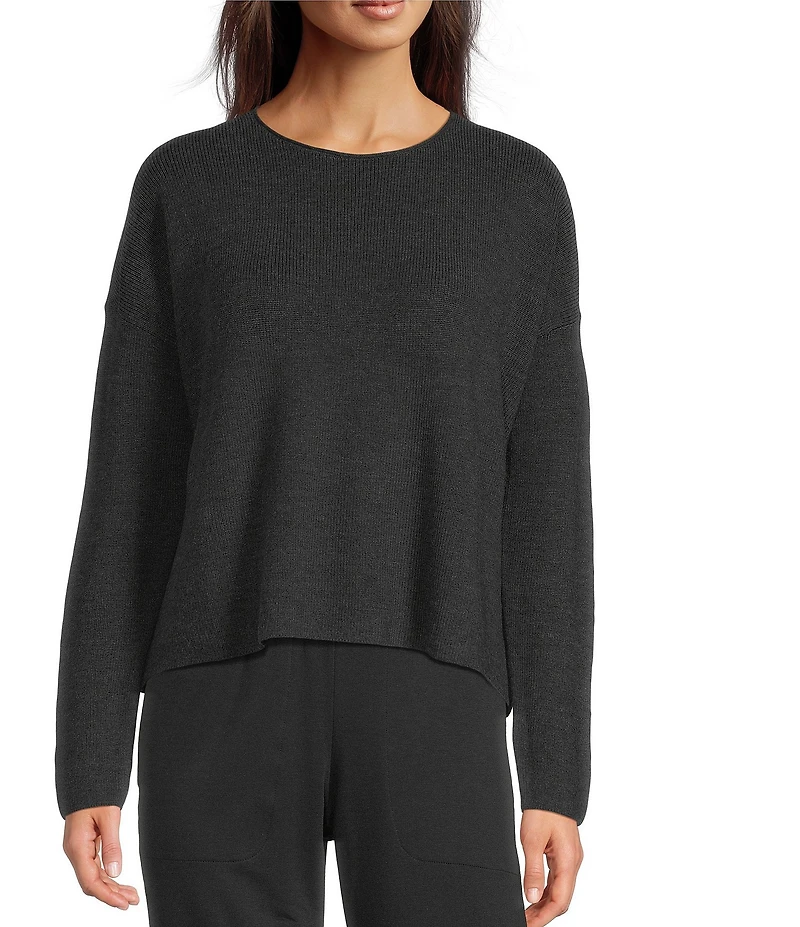 Eileen Fisher Merino Wool Knit Round Neck Long Sleeve Sweater