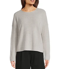 Eileen Fisher Merino Wool Knit Round Neck Long Sleeve Sweater