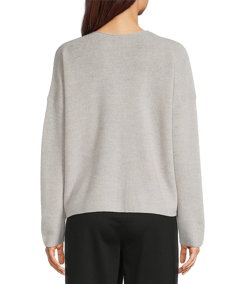 Eileen Fisher Merino Wool Knit Round Neck Long Sleeve Sweater