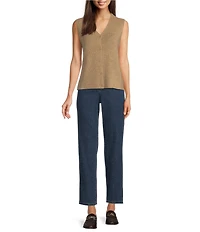 Eileen Fisher Merino Wool Knit V-Neck Sleeveless Vest