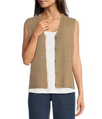 Eileen Fisher Merino Wool Knit V-Neck Sleeveless Vest