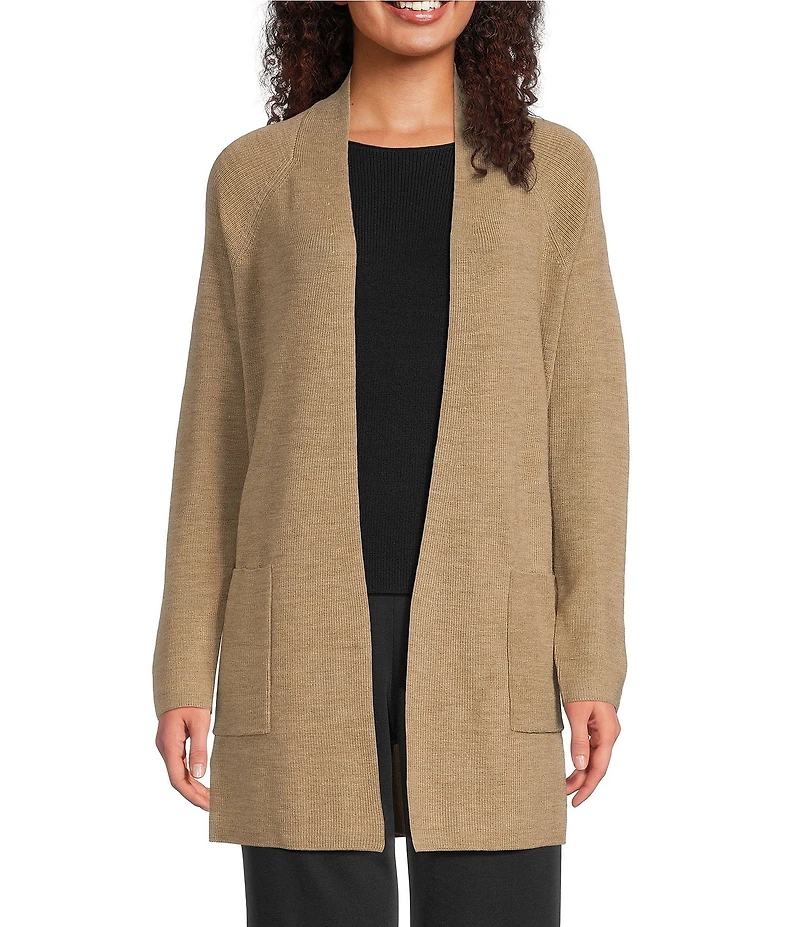 Eileen Fisher Merino Wool Long Sleeve Open Front Cardigan