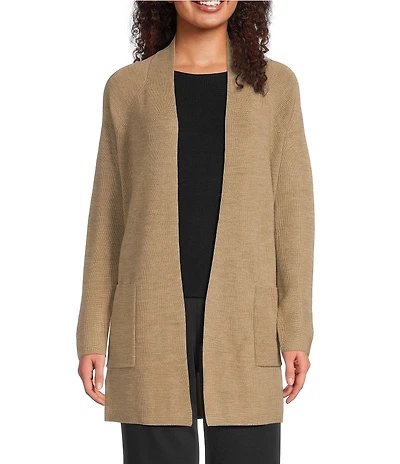 Eileen Fisher Merino Wool Long Sleeve Open Front Cardigan