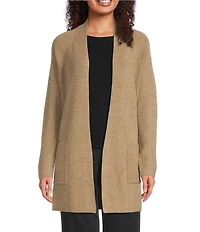 Eileen Fisher Merino Wool Long Sleeve Open Front Cardigan