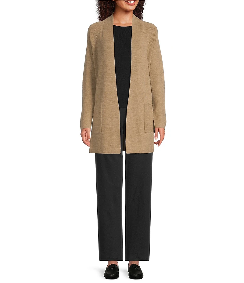 Eileen Fisher Merino Wool Long Sleeve Open Front Cardigan