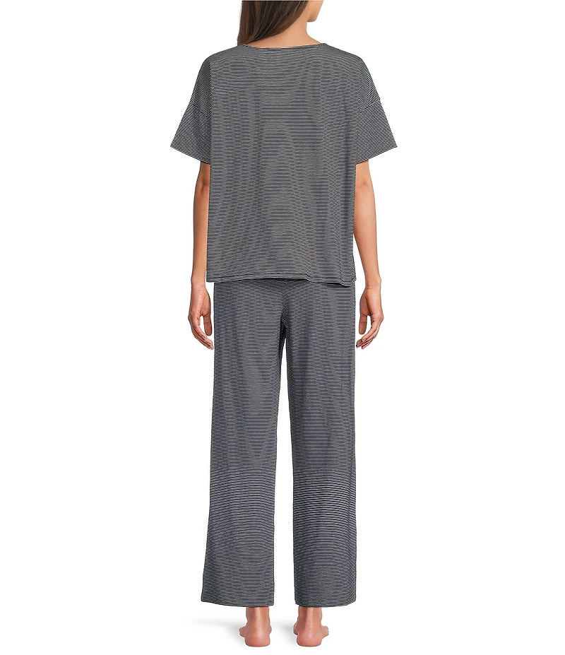 Eileen Fisher Mini Stripe Organic Cotton Jersey Knit Short Sleeve Round Neck Long Pajama Set