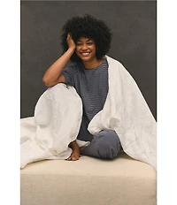 Eileen Fisher Mini Stripe Organic Cotton Jersey Knit Short Sleeve Round Neck Long Pajama Set