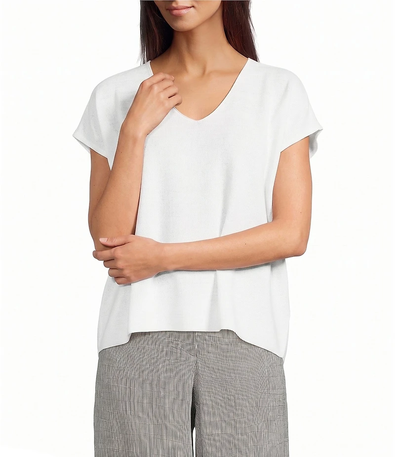 Eileen Fisher Oragnic Knit V-Neck Short Sleeve Tee