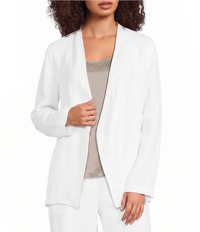 Eileen Fisher Organic Linen V-Neck Long Sleeve Wrap Cut-Away Jacket