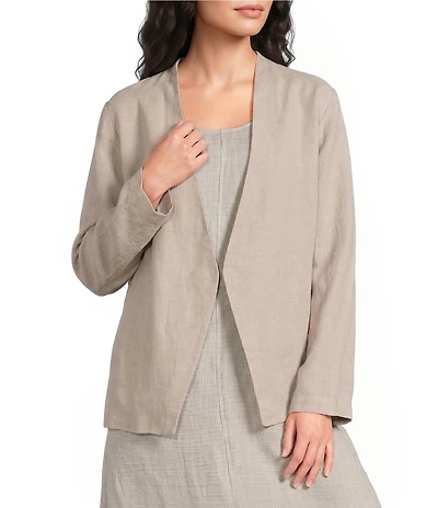Eileen Fisher Oragnic Linen V-Neck Long Sleeve Wrap Cut-Away Jacket