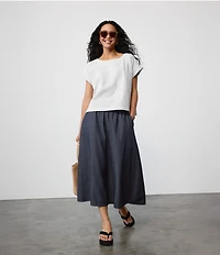 Eileen Fisher Organic Cotton Blend Airy Box Pattern Boat Neck Short Sleeve Top