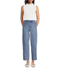 Eileen Fisher Organic Cotton Blend Bubble Jacquard Mock Neck Sleeveless Tank