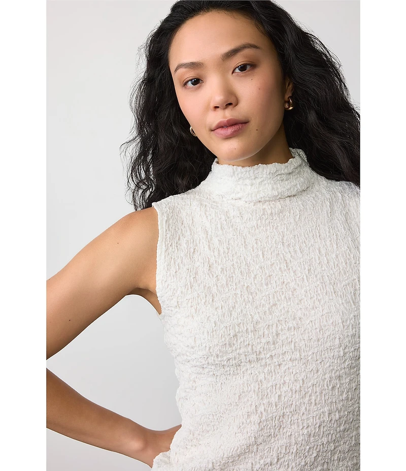 Eileen Fisher Organic Cotton Blend Bubble Jacquard Mock Neck Sleeveless Tank