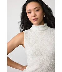 Eileen Fisher Organic Cotton Blend Bubble Jacquard Mock Neck Sleeveless Tank