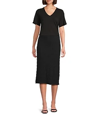 Eileen Fisher Organic Cotton Blend Bubble Jacquard Straight Midi Skirt