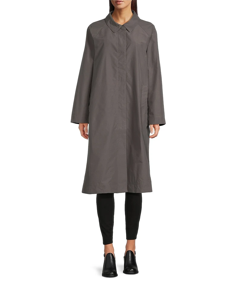 Eileen Fisher Organic Cotton Blend Classic Collar Long Raglan Sleeve Coat