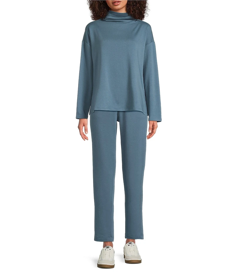 Eileen Fisher Organic Cotton Blend Coordinating Brushed Terry Pull-On Ankle Straight Leg Pants