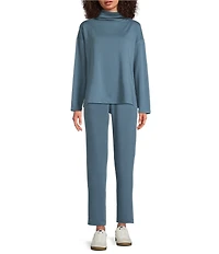 Eileen Fisher Organic Cotton Blend Coordinating Brushed Terry Pull-On Ankle Straight Leg Pants