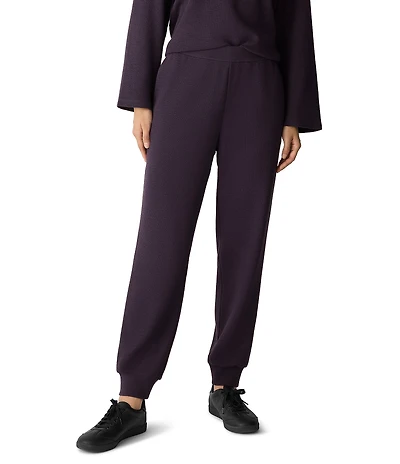 Eileen Fisher Organic Cotton Blend Coordinating Double Waffle Knit Elastic Waist Joggers