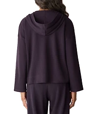 Eileen Fisher Organic Cotton Blend Coordinating Double Waffle Knit Hooded Button Front Long Sleeve Top