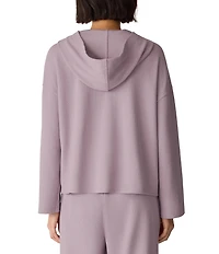 Eileen Fisher Organic Cotton Blend Coordinating Double Waffle Knit Hooded Button Front Long Sleeve Top