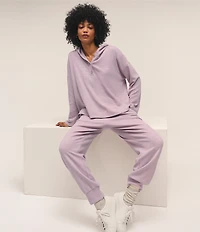 Eileen Fisher Organic Cotton Blend Coordinating Double Waffle Knit Hooded Button Front Long Sleeve Top