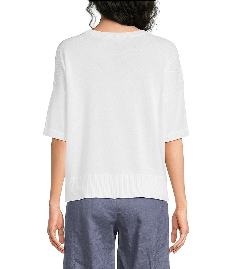 Eileen Fisher Organic Cotton Blend Crew Neck Elbow Sleeve Top