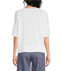 Eileen Fisher Organic Cotton Blend Crew Neck Elbow Sleeve Top