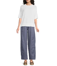 Eileen Fisher Organic Cotton Blend Crew Neck Elbow Sleeve Top