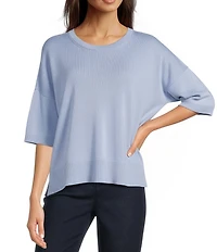 Eileen Fisher Organic Cotton Blend Crew Neck Elbow Sleeve Top