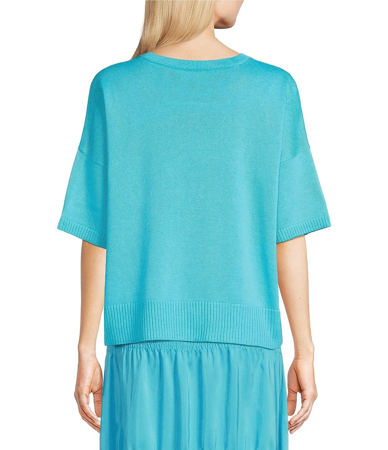 Eileen Fisher Organic Cotton Blend Crew Neck Elbow Sleeve Top
