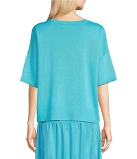 Eileen Fisher Organic Cotton Blend Crew Neck Elbow Sleeve Top