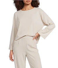 Eileen Fisher Organic Cotton Blend Crinkled Jersey Crew Neck Bracelet Sleeve Top
