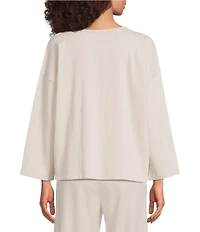 Eileen Fisher Organic Cotton Blend Crinkled Jersey Crew Neck Bracelet Sleeve Top