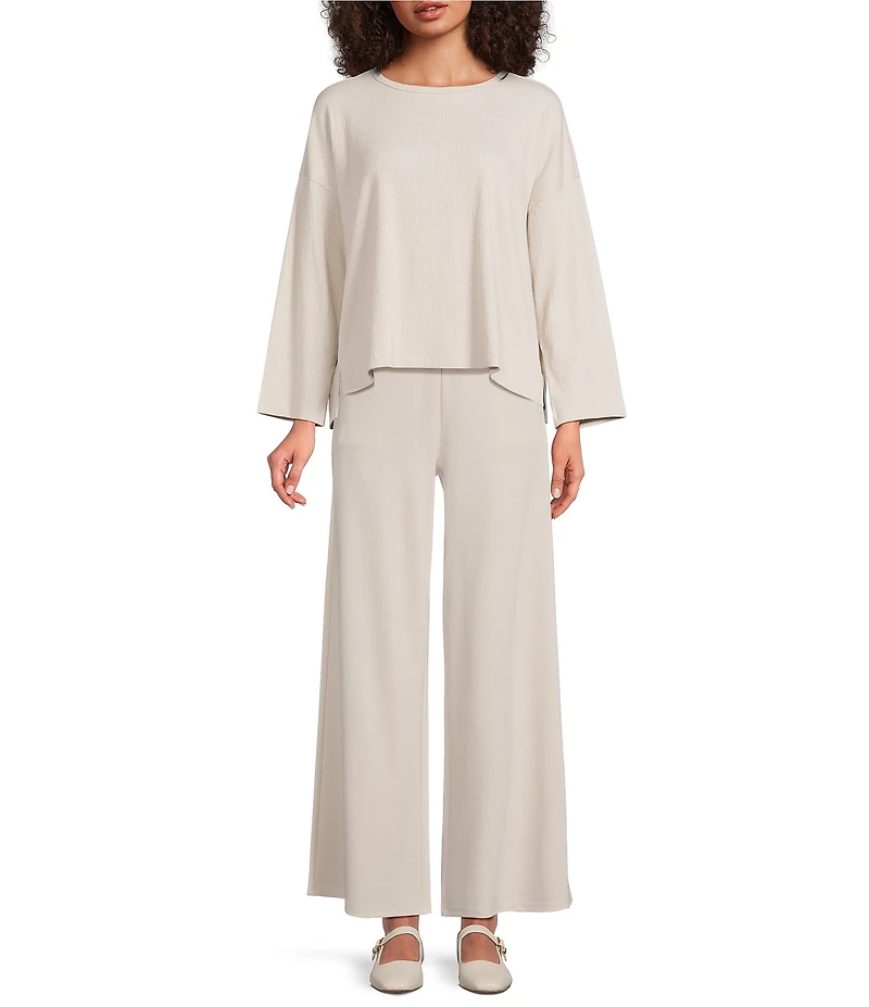 Eileen Fisher Organic Cotton Blend Crinkled Jersey Crew Neck Bracelet Sleeve Top