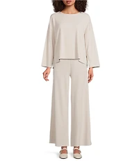 Eileen Fisher Organic Cotton Blend Crinkled Jersey Crew Neck Bracelet Sleeve Top