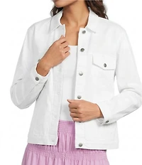 Eileen Fisher Organic Cotton Blend Denim Point Collar Long Sleeve Denim Jacket