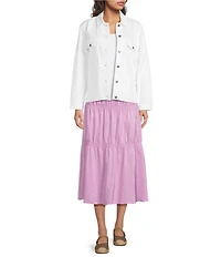 Eileen Fisher Organic Cotton Blend Denim Point Collar Long Sleeve Denim Jacket