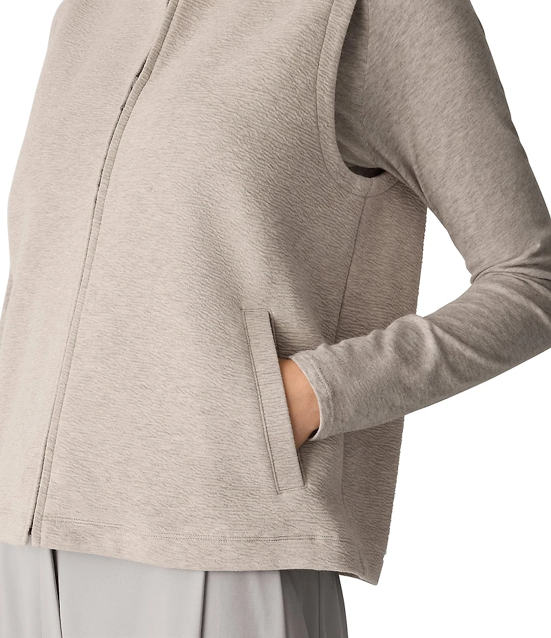 Eileen Fisher Organic Cotton Blend Double Knit High Neck Sleeveless Zip Front Vest