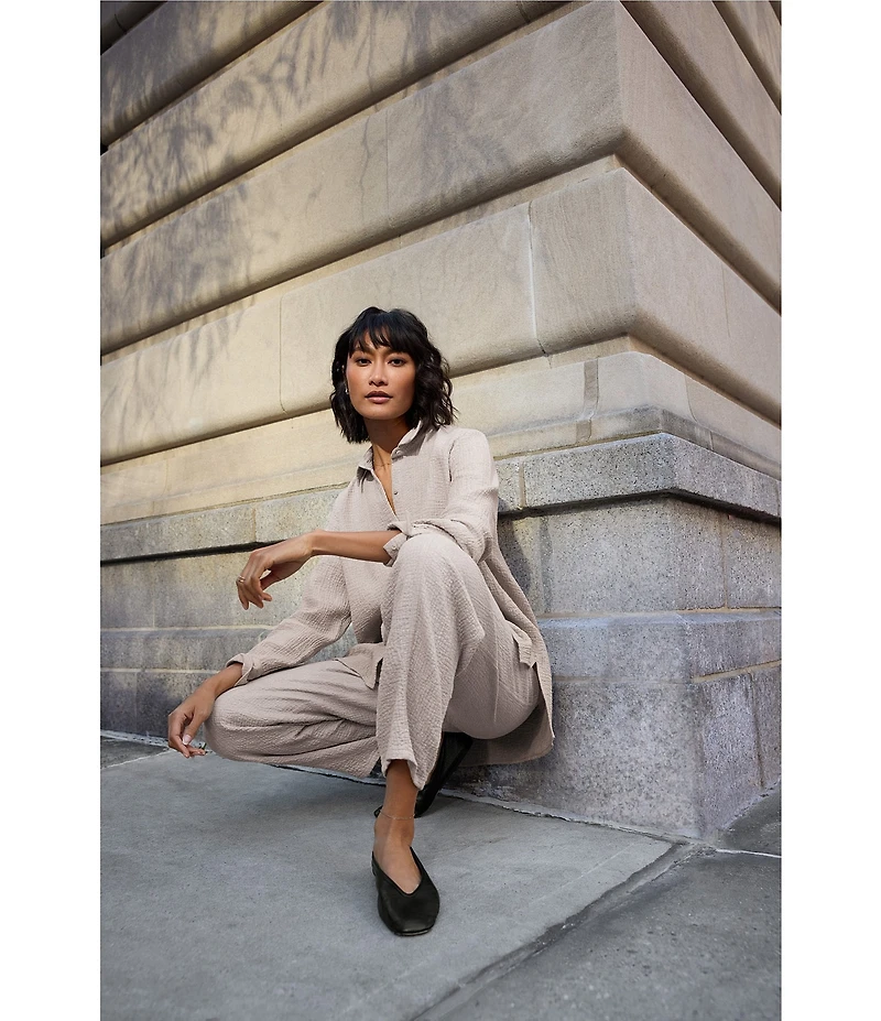 Eileen Fisher Organic Cotton Blend Doubleweave Classic Collar Long Sleeve Button Front Shirt