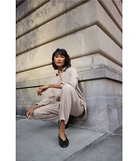 Eileen Fisher Organic Cotton Blend Doubleweave Classic Collar Long Sleeve Button Front Shirt