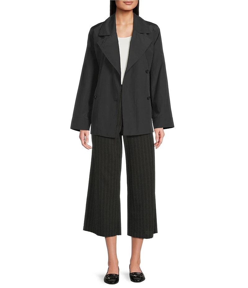 Eileen Fisher Organic Cotton Blend Light Woven Notch Lapel Long Sleeve Cropped Trench Coat
