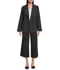 Eileen Fisher Organic Cotton Blend Light Woven Notch Lapel Long Sleeve Cropped Trench Coat
