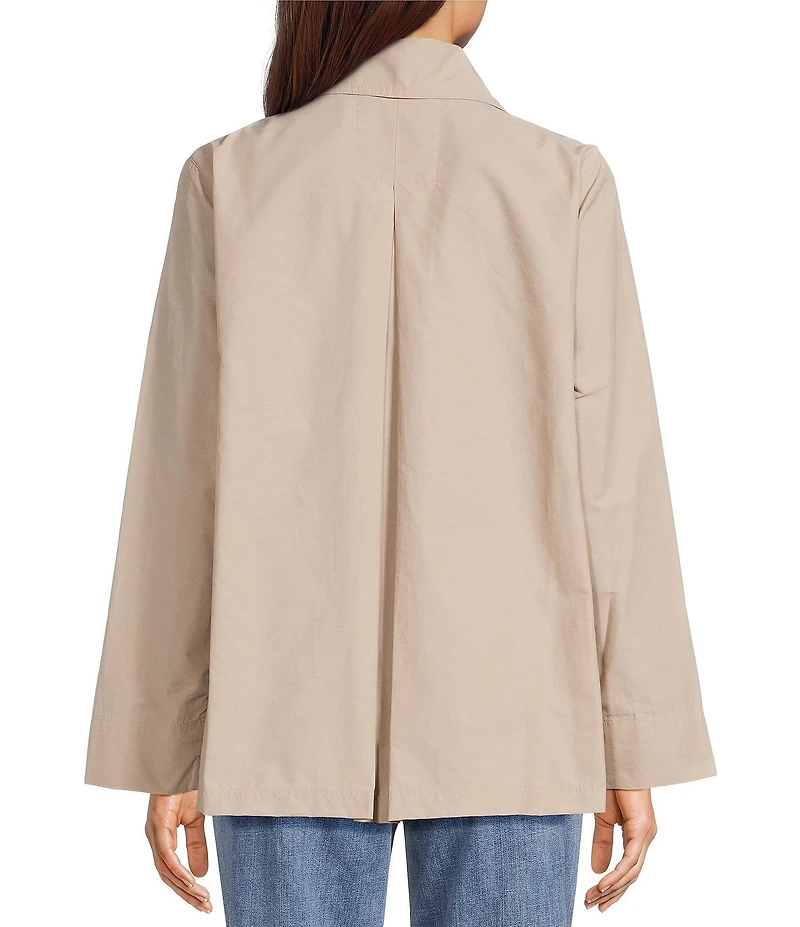 Eileen Fisher Organic Cotton Blend Light Woven Notch Lapel Long Sleeve Cropped Trench Coat