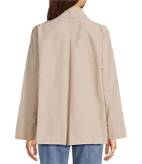Eileen Fisher Organic Cotton Blend Light Woven Notch Lapel Long Sleeve Cropped Trench Coat
