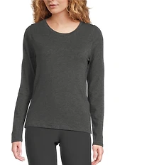 Eileen Fisher Organic Cotton Blend Melange Sheer Knit Round Neck Long Sleeve Top